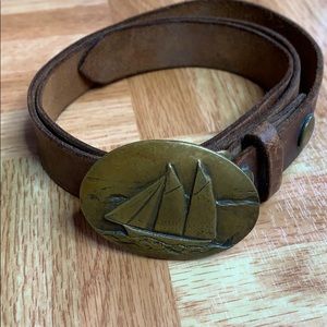 Unique Sail Boat Belt - Vintage Brass/Leather One of a Kind